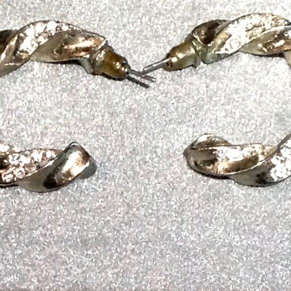 Vintage Rhinestone Twisted Hoop Pierced Earrings - Picture 2 of 2